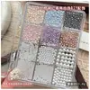 Decorações de Unhas Artísticas de Pérola com 12 Compartimentos, Miçangas Redondas de Aço de Tamanhos Mistos, Miçangas Brancas Populares Semi-Circulares com Fundo Plano, Acessórios para Unhas Strass