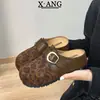 Mules sin talón estilo Birkenstock de cuero genuino con suela gruesa para mujer, diseño sin tacón, perfectos para uso casual, y con puntera cerrada, estilo media pantufla.