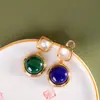 Brincos de Prata com Personalidade Estilo Moda Luxo Leve Prata S925 Incrustados Lápis Lazúli Malaquita Design de Nicho Brincos Redondos