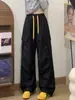 Pantalones Cargo Funcionales Negros Estilo Coreano para Mujer Otoño 2026 Nuevos de Cintura Alta Sueltos Adelgazantes Petites Pierna Ancha Largos