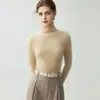 Suéter de Cashmere Minimalista com Costura Alta e Manga Longa Feminino Emagrecedor Versátil Malha Base Suéter Atacado Estiloso