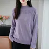 Camiseta de base calada de nuevo estilo con bordes enrollados, prendas de punto listas para usar para mujer, otoño e invierno, cuello semi-alto, mangas largas, 2026