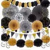 Janela Transfronteiriça Conjunto de Flores de Leque de Papel Colorido Bola de Favo de Mel Bandeira de Aniversário Decoração de Festa Arranjo de Corda de Papel Triangular