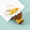 Llavero de Flor Rosa de Hilo Tejida a Crochet Terminada Colgante de Planta Regalo Llavero Adorno Decorativo para Colgar
