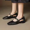Zapatos Tejidos Huecos Estilo Nuevo Verano 2026 para Mujer, Tacón Grueso, Punta Cuadrada, Zapatos de una Sola Pieza Transpirables, Zapatos Retro Franceses para Mamá
