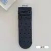Calcetines Retro de Lunares Grises para Mujer, Encaje Elástico, Calcetines de Media Pantorrilla Amigables con la Piel y Cómodos, Calcetines de Rizo de Algodón Absorbentes del Sudor y Transpirables