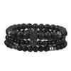 Pulsera Elástica de Piedra de Gal Blaca Negra Mate de Alta Venta Transfronteriza con Corona de Circonita Micropavimentada y Bola de Diamante, Juego de Pulseras para Pareja