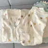 Pijama de Gaze de Algodão Puro com Desenho de Dachshund e Nuvem para Mulheres 2026 Novo Outono/Primavera Mangas Longas Cardigan Roupa de Casa Verão