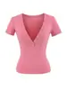 Top Atractivo y Puro de Chica Caliente con Cuello en V Profundo, Botones, Adelgazante, Ceñidor de Cintura, Manga Corta, Nueva Camiseta Corta de Verano para Yoga, Fitness, Running