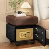 Mesa de Cabeceira de Madeira Maciça com Cofre Integrado, Novo Modelo para Quarto de Casa, Estilo Vintage Creme, Armário Inteligente de Armazenamento de Cabeceira com Revestimento Suave