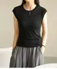 Camiseta Feminina Manga Curta Gola U, Estilo Verão, Top Elegante, Fina, Novo Modelo 2026, Corte Justo, Valoriza a Silhueta, Camada Base