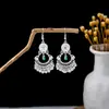Pendientes Bohemios Azules de Turquesa Estilo Étnico Europeos y Americanos, Pendientes de Borla de Metal Plateado Imitación, Joyería de Borla Vintage para Orejas al por Mayor