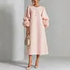 2026 Nuevo Vestido de Color Sólido a la Moda con Mangas de Farol Floral Tridimensional Estilo Francés Transfronterizo Europeo y Americano para Mujer