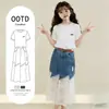 Conjunto de Verano para Niñas 2026 Nuevo Elegante Moda Infantil Vestido de Princesa de Longitud Media Conjunto de Dos Piezas de Manga Corta para Niñas