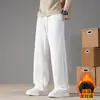 Pantalones de forro polar para hombre para otoño e invierno, corte holgado, versátiles, pantalones largos casuales de algodón, pantalones rectos de moda estilo Hong Kong, pantalones de chándal deportivos