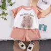 Conjunto de shorts casuales de manga corta de verano para niños y niñas, ropa de verano para niños, conjunto de dos piezas holgado con dibujos animados