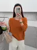 Suéter Nuevo de Terciopelo Andi para Mujer, Cuello Redondo Francés Único, Camiseta Básica de Punto Simple, Top Delgado de Manga Larga para Mujer