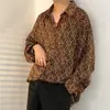 Camisa Vintage de Vinhas para Casais, Design Estilo Hong Kong, Camisa de Manga Longa Floral com Estampa Completa Pintura a Óleo, Jaqueta de Corte Solto para Homens e Mulheres