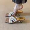 Sandálias de Plataforma Trançadas Estilo Verão 2026, Elegantes Slip-Ons Quadrados da Moda para Mulheres