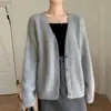 Mistura rara e luxuosa de caxemira - Cardigan de tricô Kangbao 75% caxemira + 25% seda de amoreira para mulheres, um suéter/jaqueta grosso e que desafia a idade
