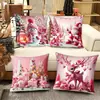 Nueva Funda de Almohada Rosa con Estampado de Muñeco de Nieve Temática Navideña Decoración Suave para el Hogar Cojín de Regalo Navideño Funda de Cojín Transfronteriza