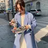 Moda Otoño e Invierno Nuevo Simple Color Sólido Solapa Atado Pequeño Hasta la Rodilla Adelgazante Lana 100% Lana Doble Cara Abrigo