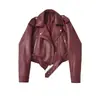 2025 Nueva Chaqueta de Cuero de Dos Tonos Estilo Europeo y Americano Antiguo Transfronteriza Aliexpress Amazon Solapa Holgada Chaqueta de Cuero Pu para Mujer