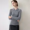 Nova coleção outono e inverno: Suéter de malha 100% cashmere puro com gola polo, design canelado, corte justo e estilo elegante