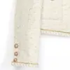 Jaqueta de Tweed Estilo Novo com Tira de Corrente e Detalhes Tecidos, Versátil e Estilosa