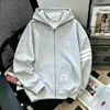 Stock de fábrica: Sudadera con capucha gris bordada con letra, unisex, moderna, fina, de corte holgado y estilo casual