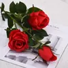 Flor artificial de rosa de tacto real de tres cabezas, rama larga grande, tallo de flor artificial, adornos de decoración para sala de estar y mesa de comedor estilo europeo
