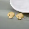Pendientes de Moda Transfronterizos Nueva Serie Estilo Océano Chapados en Oro Real No se Desvanecen Pendientes de Concha con Forma de Abanico Pendientes de Gama Alta