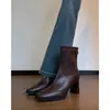 Botines de Tacón Alto Estilo Francés Primer Encuentro Temporada Invierno 2026 para Mujer Nuevos con Cremallera Trasera Negras Elásticas Adelgazantes