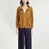 Jaqueta de Outono Miyake Fashion para Mulheres, Cardigan Casual com Zíper, Caimento Solto, Tamanho Grande, à Prova de Vento, Estilo Feminino com Efeito Amassado