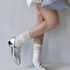 Sapatos Mary Jane Prata Estilo Francês com Salto Grosso para Mulheres, Novos Sapatos de Couro Quadrados Retrô Verão 2026, Sapatos Femininos Rasos Slip-On