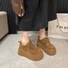 Sapatos de Plataforma de Bico Profundo com Cadarço Estilo Britânico Primavera 2025 para Mulheres Baixinhas, Mocassins de Sola Grossa que Aumentam a Altura, Sapatos Femininos Casuais Versáteis
