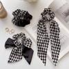 Houndstooth Tecido Cor Correspondência Bowknot Estilo Francês Preto e Branco Estilo Elegante Fita Cabeça Corda Corda Cabelo Mulheres