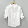 3727 Camisa de Color Sólido con Mangas Tres Cuartos para Hombre Estilo Japonés Algodón Fresco Cuello Solapa Más Fácil de Combinar Camisa Casual Literaria Una Pieza Dropshipping