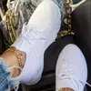 Zapatillas talla grande mujer 2021 primavera nuevo suela gruesa color liso con cordones tejido volador de un paso zapatos de papá wish transfronterizo