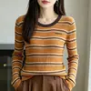 Suéter de punto a rayas de color block retro estilo francés para mujer, otoño fino ajustado versátil reductor de edad top base