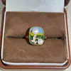 Anillo de Perla de Agua Dulce de Moda con Flores de Pintura al Óleo de Colores, Temperamento de Lujo Ligero, Joyería de Gama Alta Versátil Anillo para Mujer