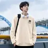 100% Algodão Em Estoque Novo Estilo Masculino Versátil Estilo para o Trabalho Camiseta Estampada Gola Redonda Slim Fit Esportes Masculino Manga Longa