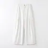 "Estilo montanha" calça de trabalho em fio vazado, calça de perna larga fresca e estilosa, calça casual solta e que afina, de cintura alta, para mulheres