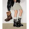 Botas de motocicleta estilo western com fivela, salto grosso, botas Martin para mulheres, nova coleção outono/inverno 2026, botinhas versáteis