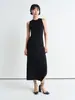 Vestido Longo Sem Mangas Inspirado no Design Sumeihui 2026 Novo Outono Inicial Estilo Lem Simples Ajustado na Cintura Vestido