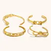 Pulsera Cruzada Europea y Americana con Hilo de Arco Estrella y Luna Calada Acero Inoxidable Chapado en Oro de 18K Elegante Pulsera Retro de Flor