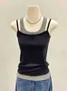 Color-blocking em estilo doce picante de garota, falso conjunto de duas peças, regata com decote U, colete feminino de verão, justo, top básico, temperamento, peça íntima, costas bonitas