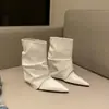 Botas de tacón alto apilado plateadas Chuyuji para mujer, Botines elegantes de punta para mujer petite, Otoño e Invierno