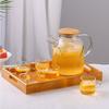 Jarra de Vidrio para Agua Fría de Gran Capacidad al por Mayor con Tapa de Bambú, Tetera de Flores, Juego de Té, Jarra para Preparar Té Rojo, Jarra para Té de Frutas con Tapa