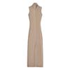 Vestido Colete Tricotado Europeu e Americano Estilo Sexy Gola Alta Zíper Fenda Sem Mangas Vestido Longo Justo Elástico ao Corpo Feminino